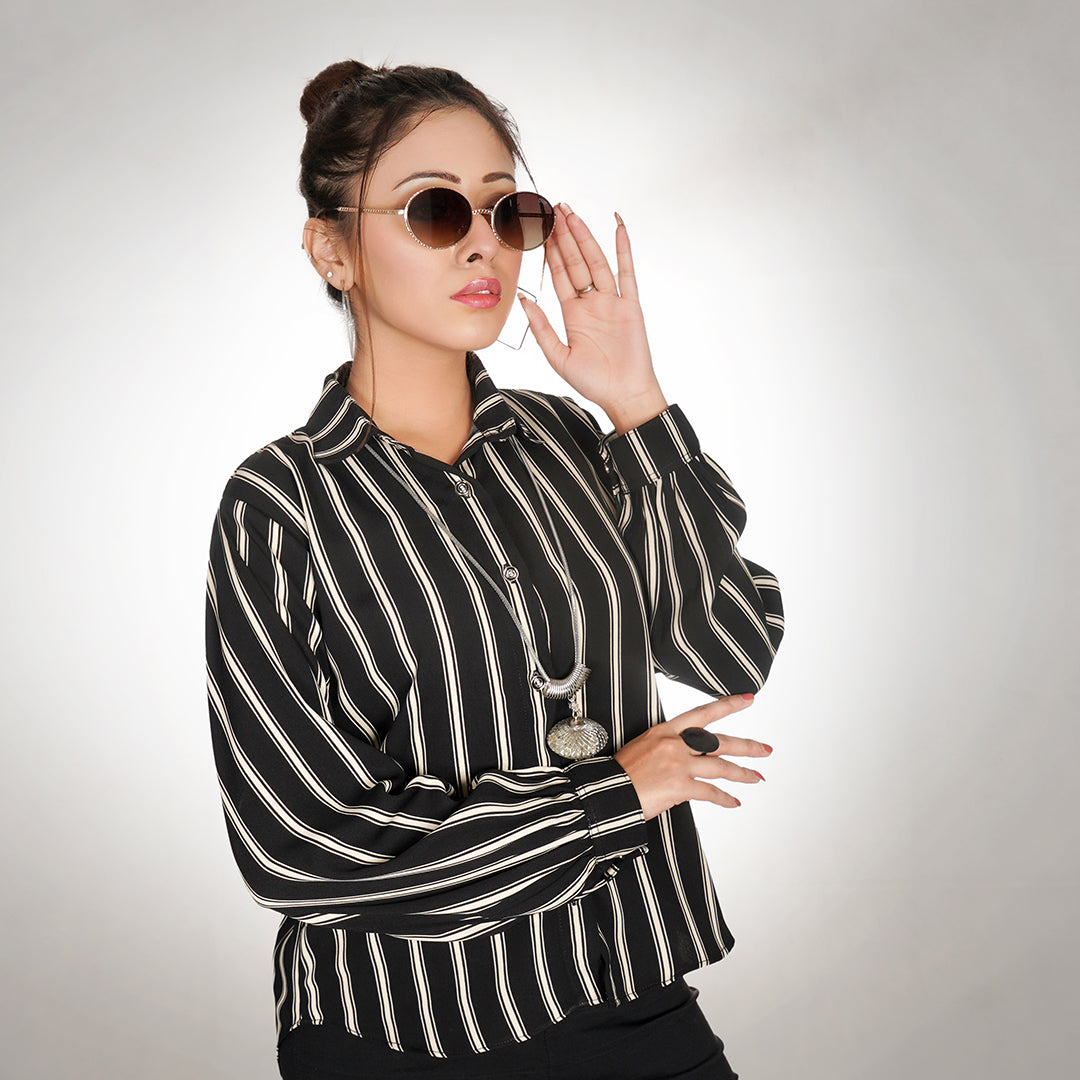 Girls Black & White Stripes Shirt - Girls Shirts- Flothes
