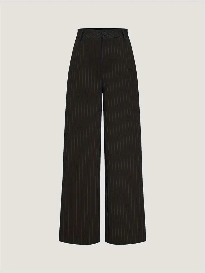 Casual Striped High Waist Wide Leg Straight Trousers