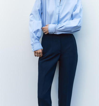 Navy Blue HIGH-WAIST TROUSERS