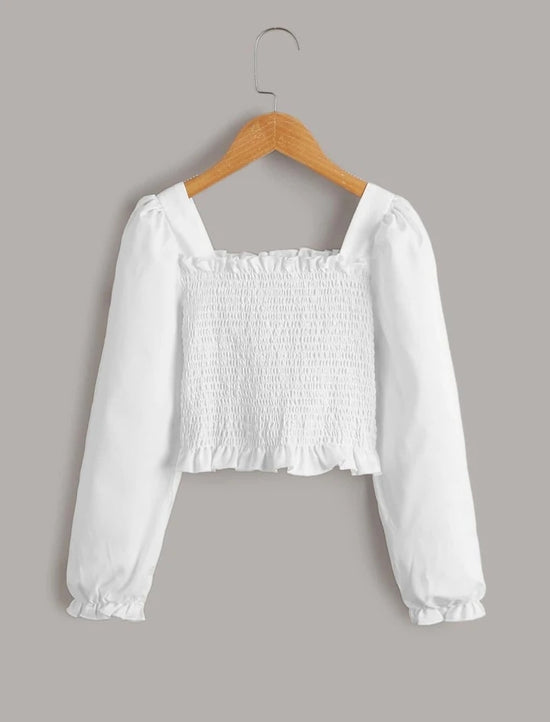 Frill Hem Shirred Top