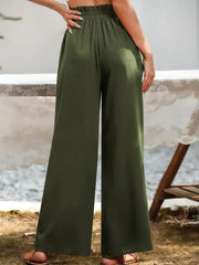 Ruffle Trim Elastic High Waist Pants