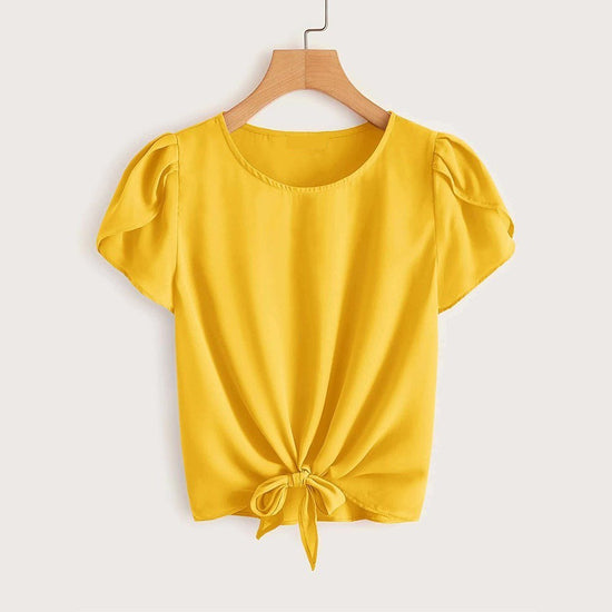 EMERY ROSE Petal Sleeve Knot Front Top