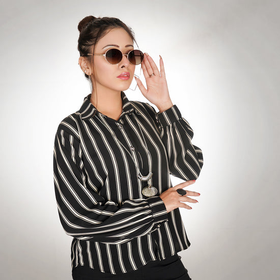 Girls Black & White Stripes Shirt - Girls Shirts- Flothes